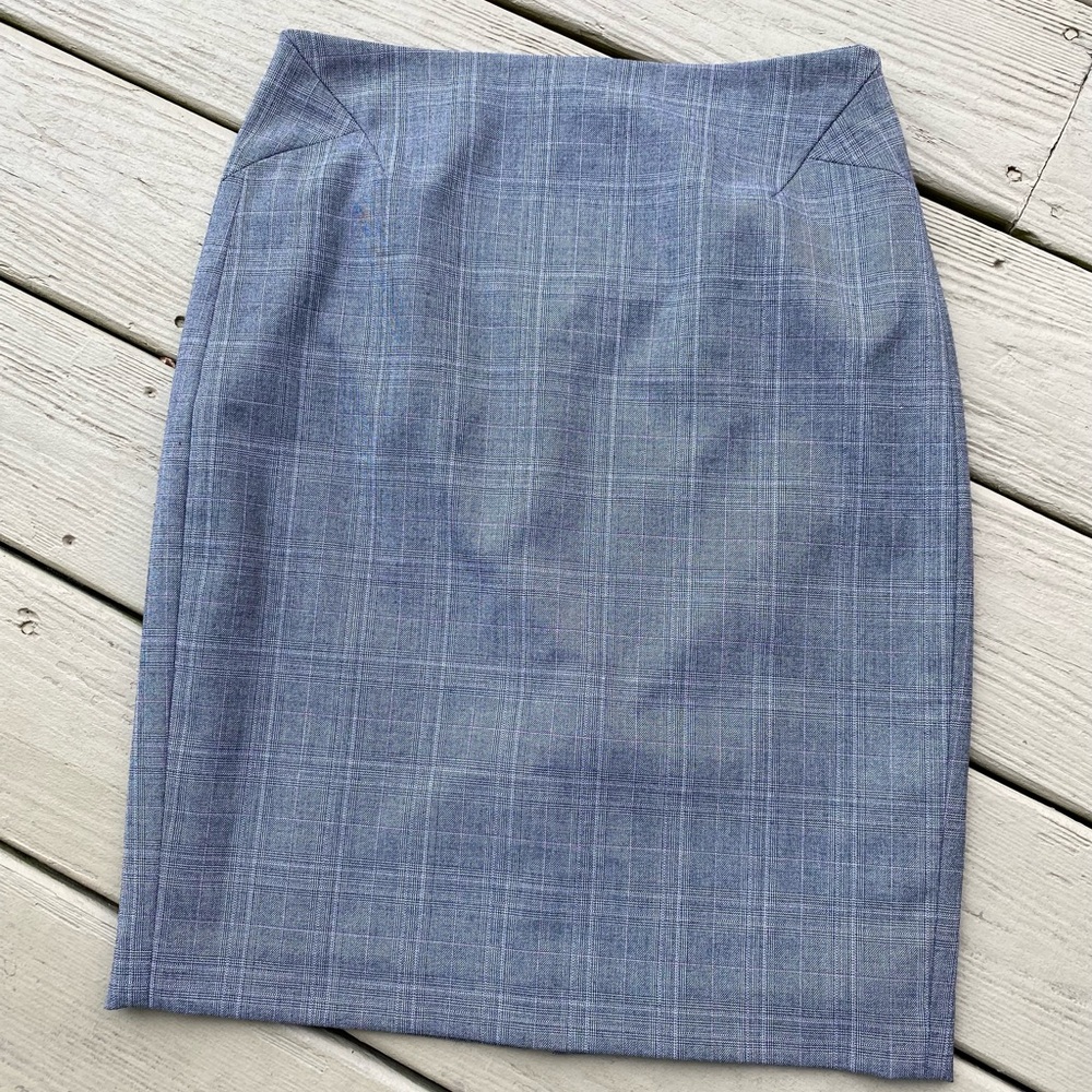 NWOT Ann Taylor Classic Gray & Purple Plaid Pencil Midi Skirt, Size: 4P